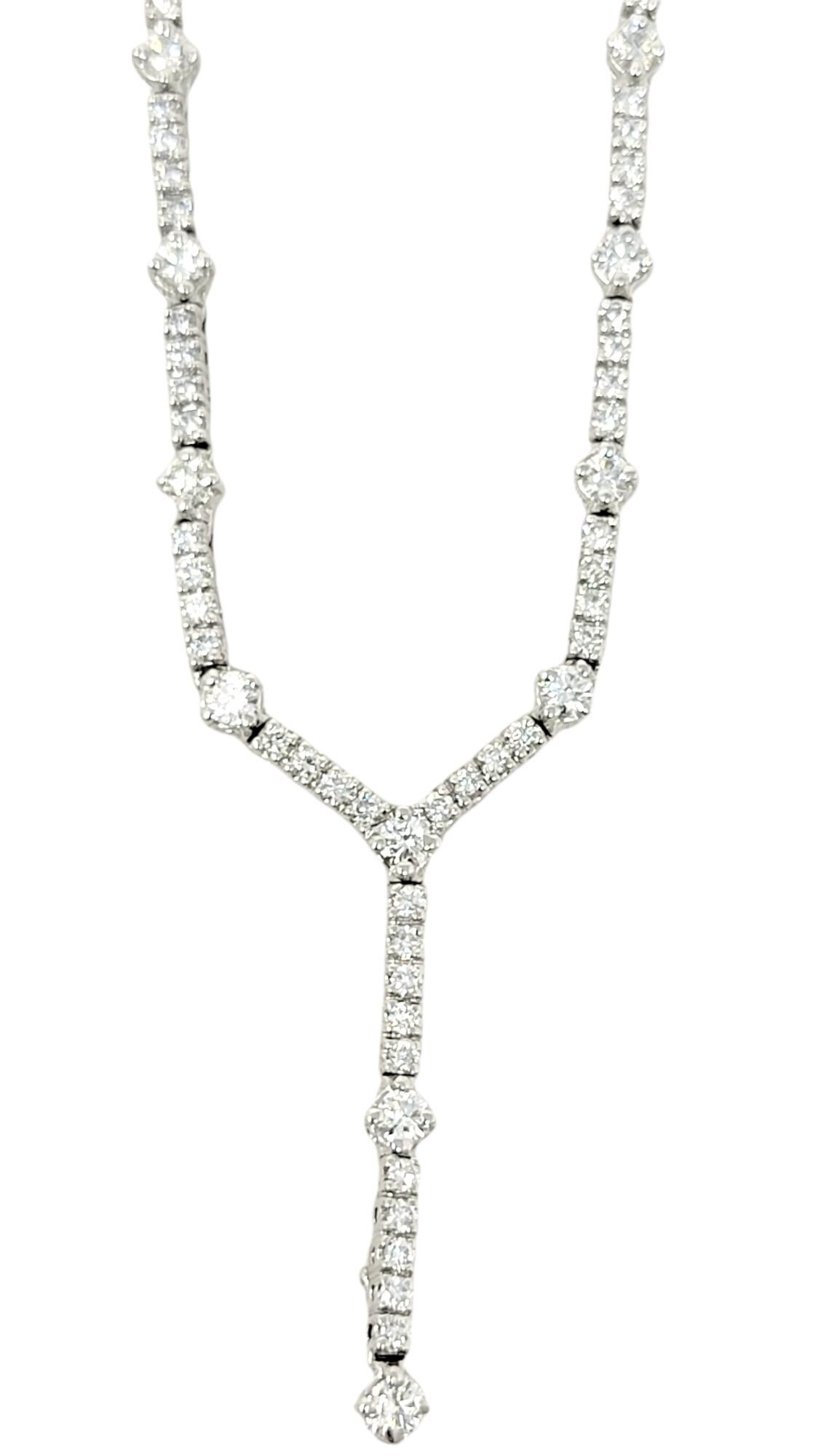 Contemporary 3.62 Carats Total Round Brilliant Diamond 'Y' Shaped Drop Necklace in White Gold For Sale