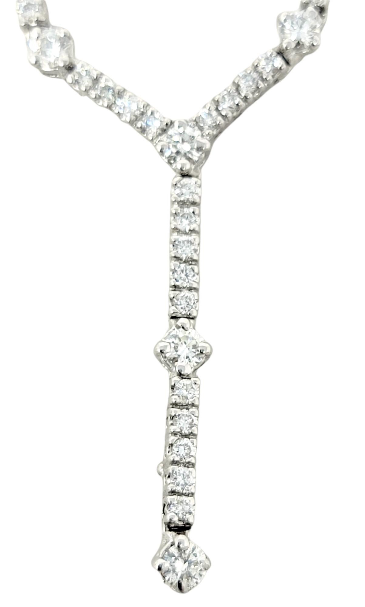 Round Cut 3.62 Carats Total Round Brilliant Diamond 'Y' Shaped Drop Necklace in White Gold For Sale