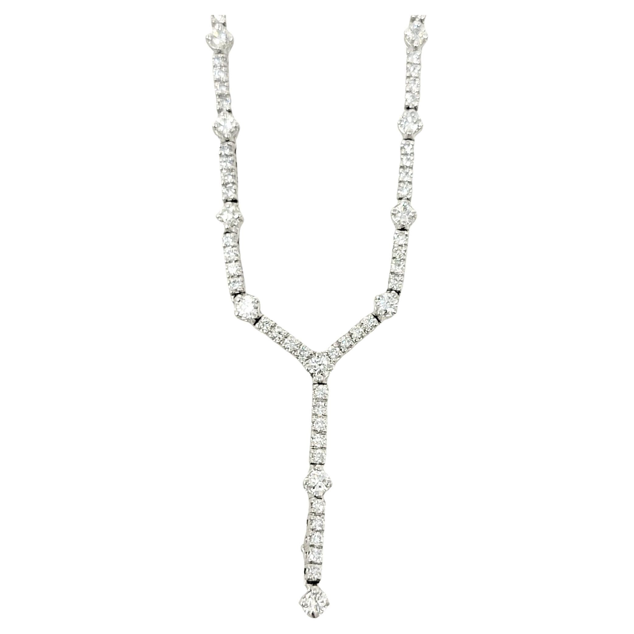 3.62 Carats Total Round Brilliant Diamond 'Y' Shaped Drop Necklace in White Gold For Sale