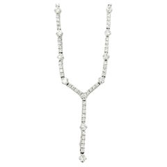 3.62 Karat runder Brillant-Diamant 'Y' geformte Tropfen-Halskette aus Weißgold