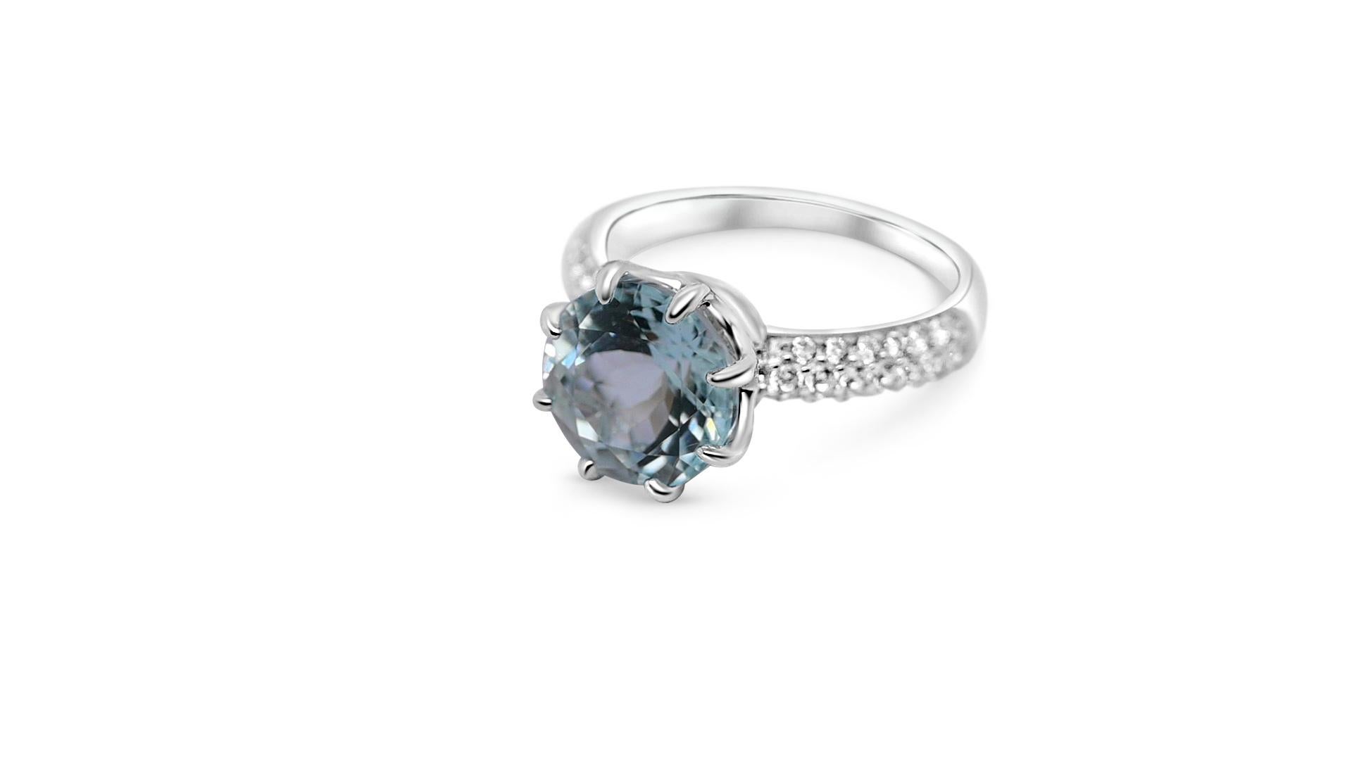 Art Deco 3.62 Ct Aquamarine Halo Ring 925 Sterling Silver Bridal Engagement Ring 