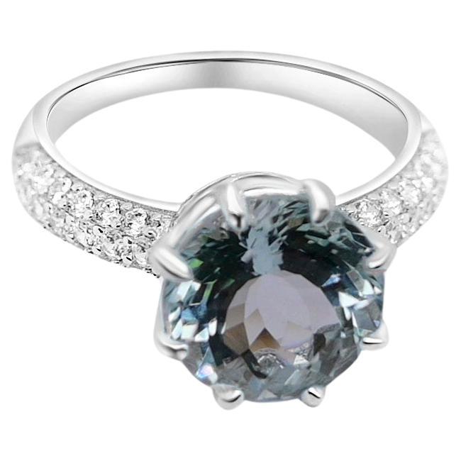 3.62 Ct Aquamarine Halo Ring 925 Sterling Silver Bridal Engagement Ring 