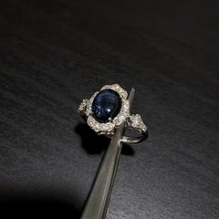 3.62 ct Star Sapphire Ring w Natural Diamonds in Solid 14K White Gold Oval 10x8