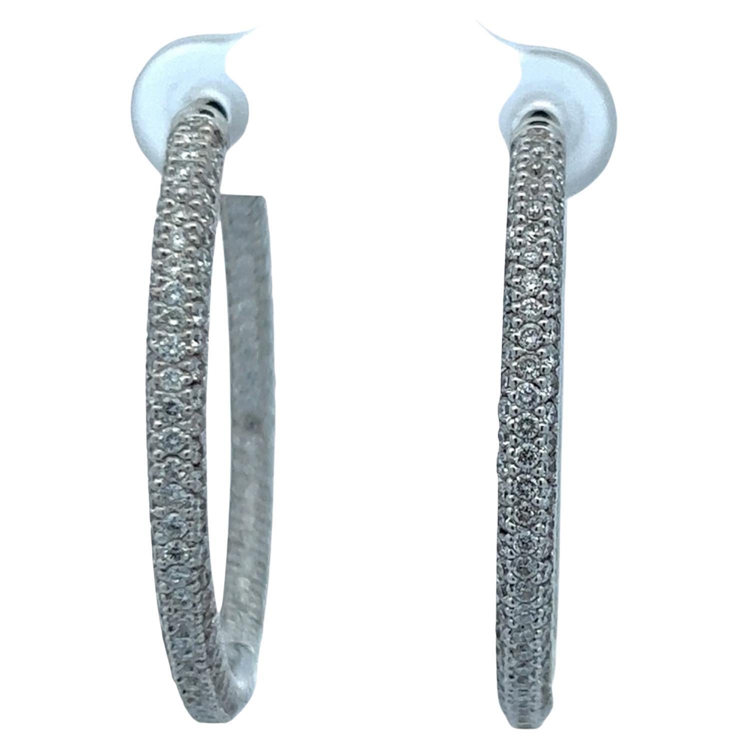 3.62 CTW Diamond Pavé In & Out 18 Karat White Gold Modern Hoop Earrings  For Sale