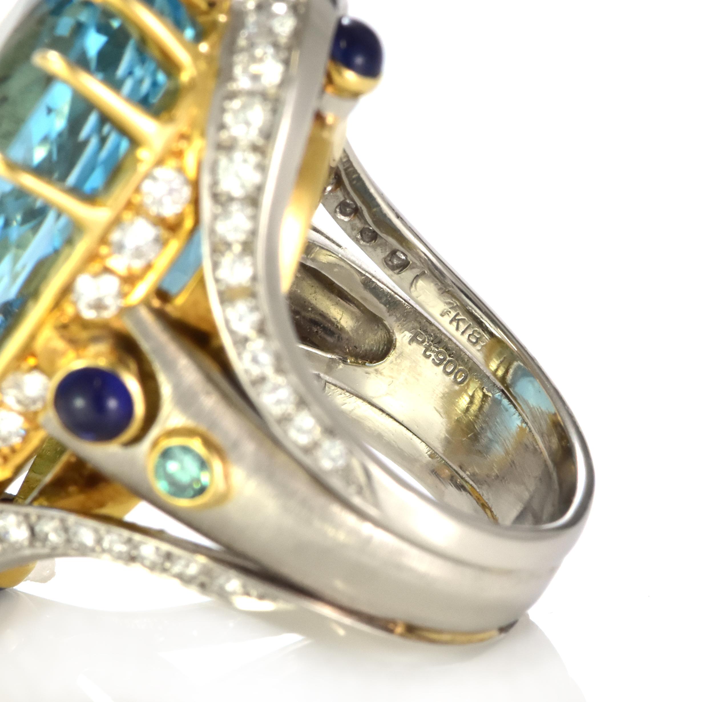 36.22 Carat Natural Santa-Maria Aquamarine and Diamond Ring Made in Platinum For Sale 4