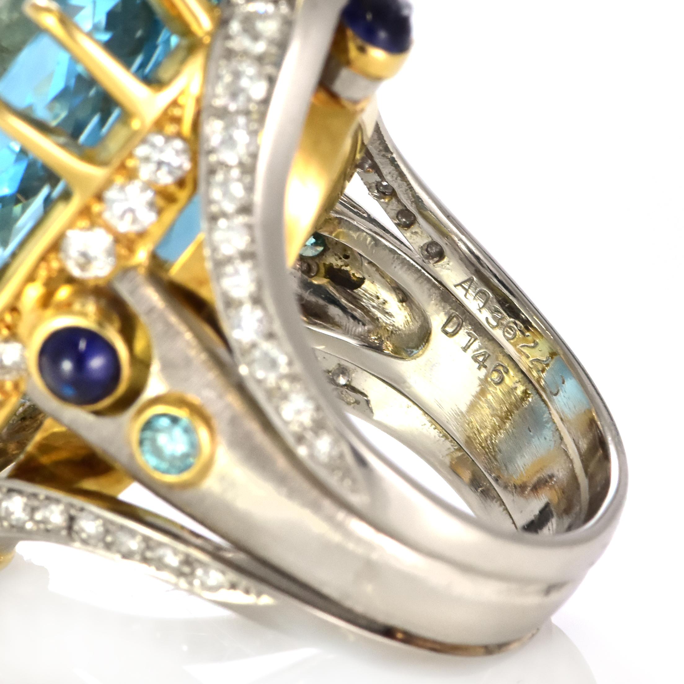 36.22 Carat Natural Santa-Maria Aquamarine and Diamond Ring Made in Platinum For Sale 5