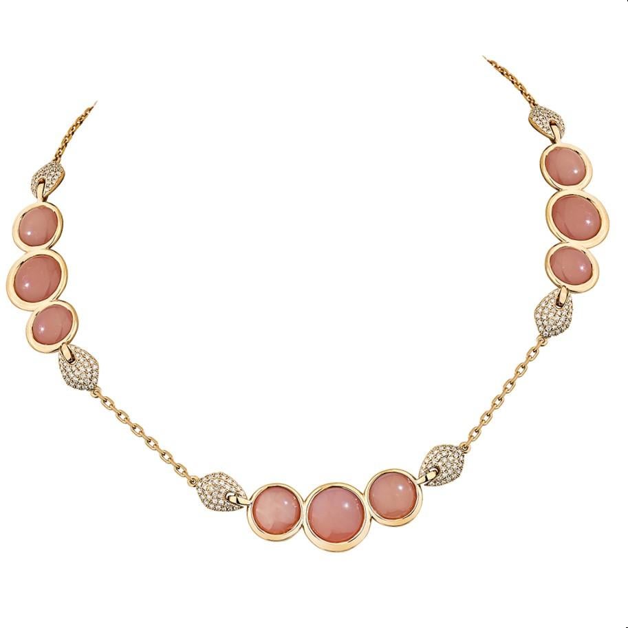 Sunita Nahata presents an exclusive round briolette cut guava quartz necklace. The Guava Quartz is the ultimate Love gemstone. It is claimed to promote long-lasting love as well as a healthy mind-body balance. With the diamond accents, this