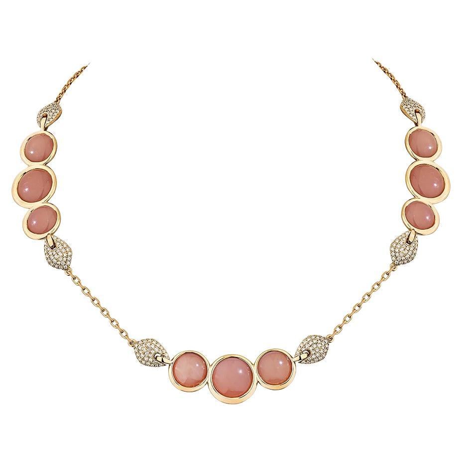 36.26Carat Guava Quartz Necklace in 18Karat Rose Gold with White Diamond.