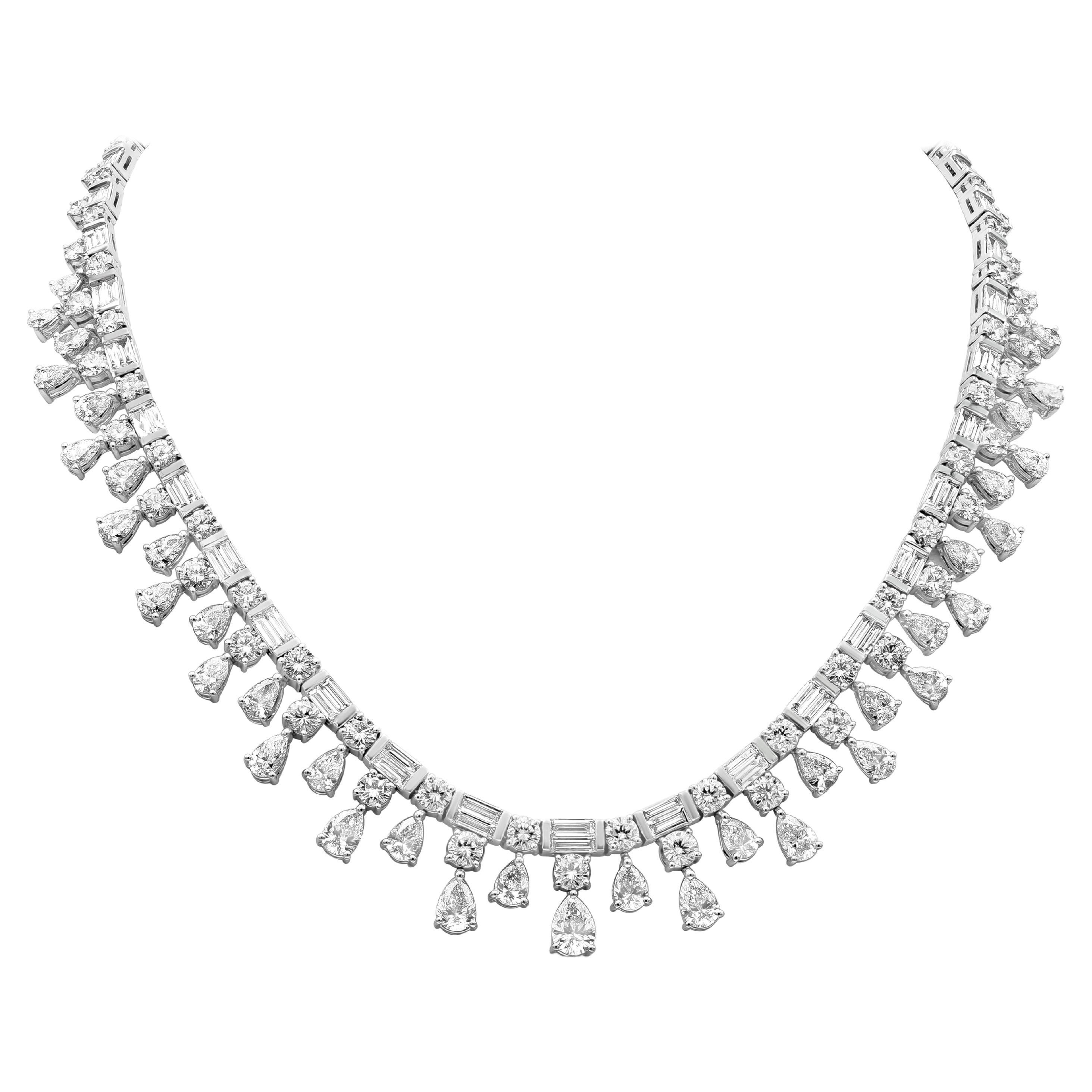 Roman Malakov 36.28 Carat Total Mixed Cut Diamond Fringe Necklace in Platinum For Sale