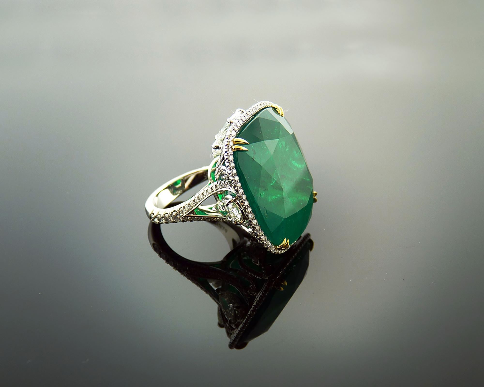 Women's or Men's 36.29 Carat Colombian Emerald Diamond Cocktail Ring