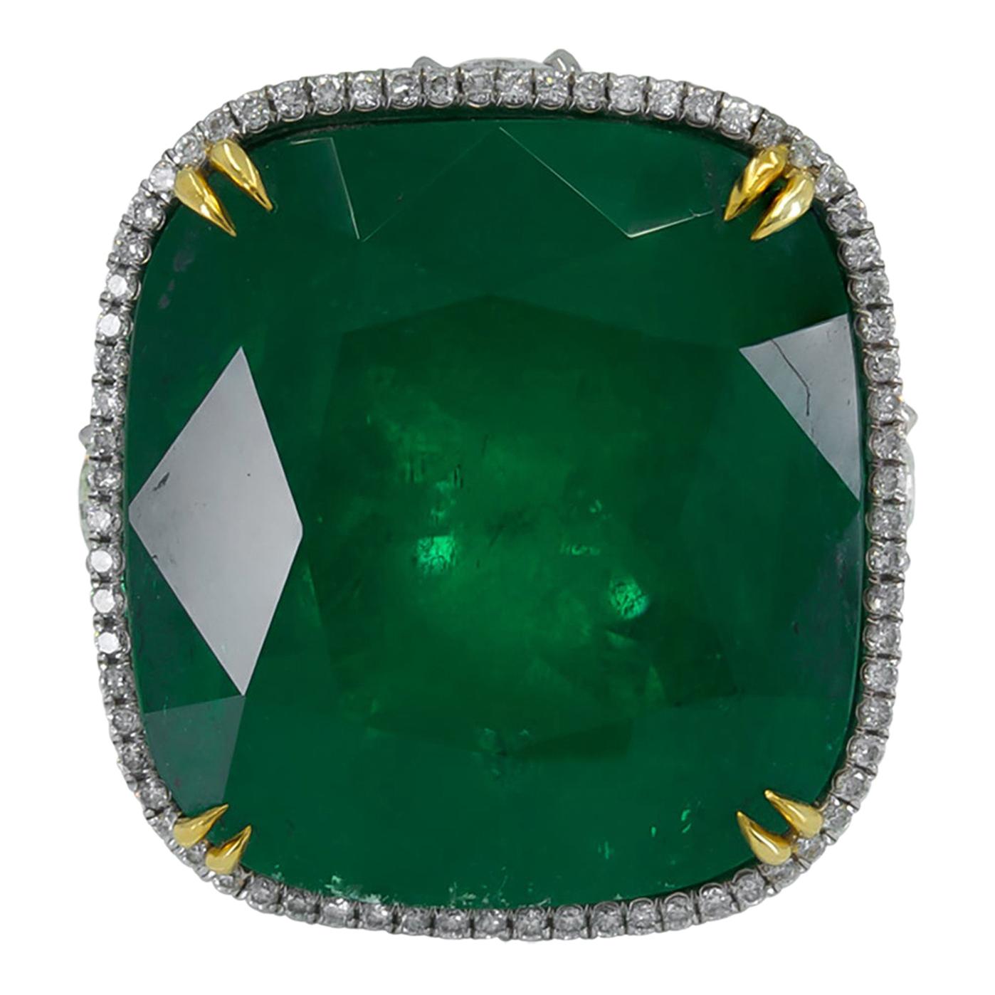 36.29 Carat Colombian Emerald Diamond Cocktail Ring