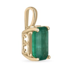 3.62ct Emerald Cut Natural Emerald Fleur De Lis Solitaire Pendant Necklace