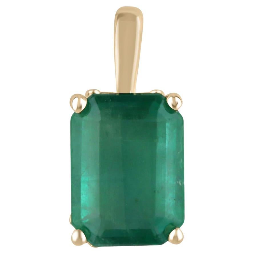 Halskette mit Solitär-Anhänger, 3,62 Karat natürlicher Smaragd im Smaragdschliff Fleur De Lis im Angebot