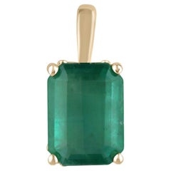 3.62ct Emerald Cut Natural Emerald Fleur De Lis Solitaire Pendant Necklace