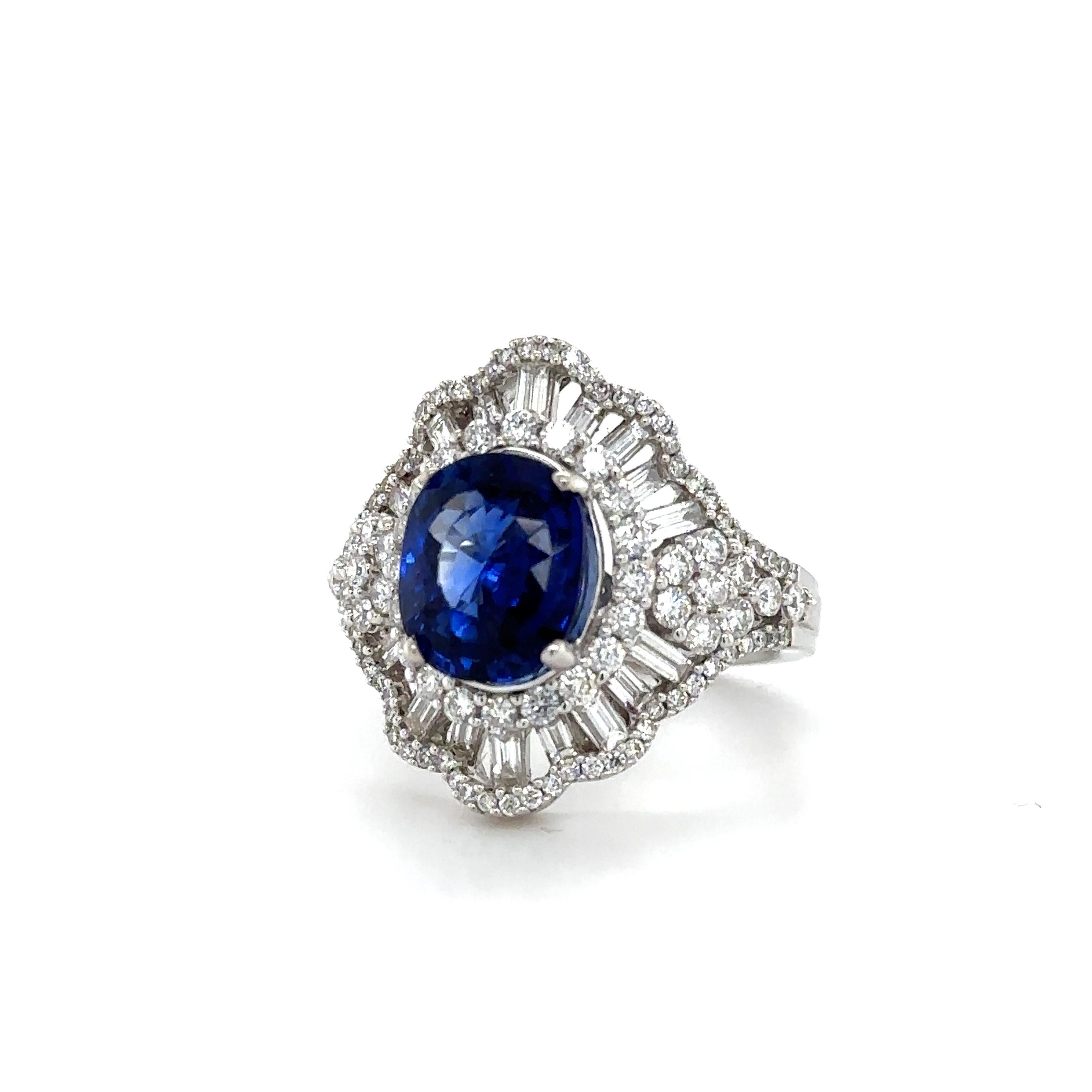 Contemporary 3.62 Carat GRS Certified Sapphire Diamond Ring For Sale