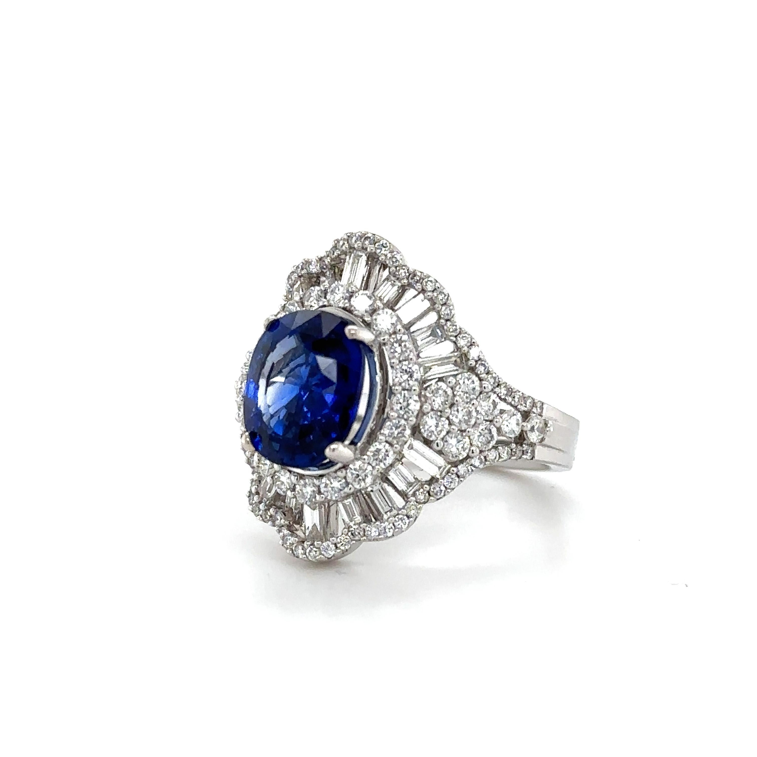 Oval Cut 3.62 Carat GRS Certified Sapphire Diamond Ring For Sale