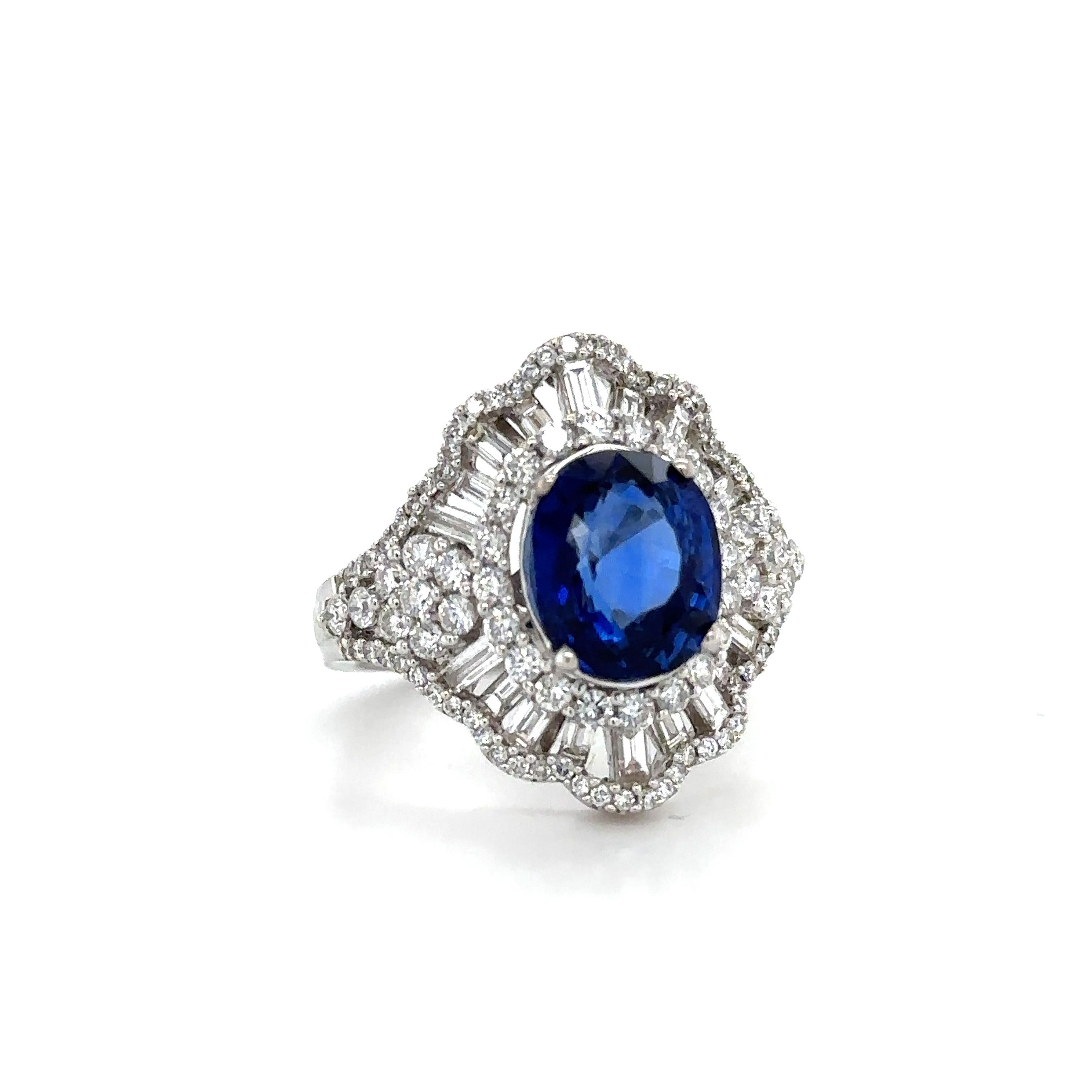 3.62 Carat GRS Certified Sapphire Diamond Ring For Sale 2