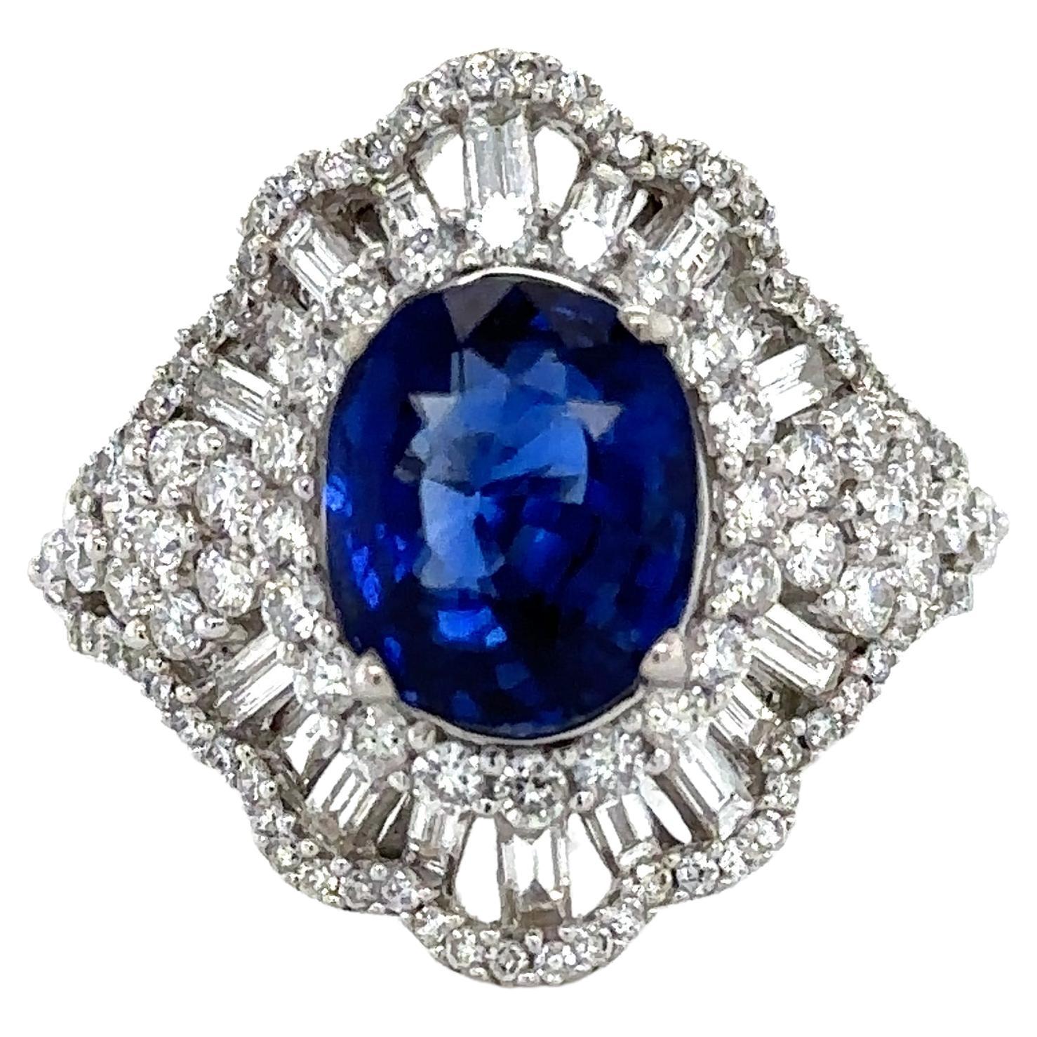 3.62 Carat GRS Certified Sapphire Diamond Ring For Sale
