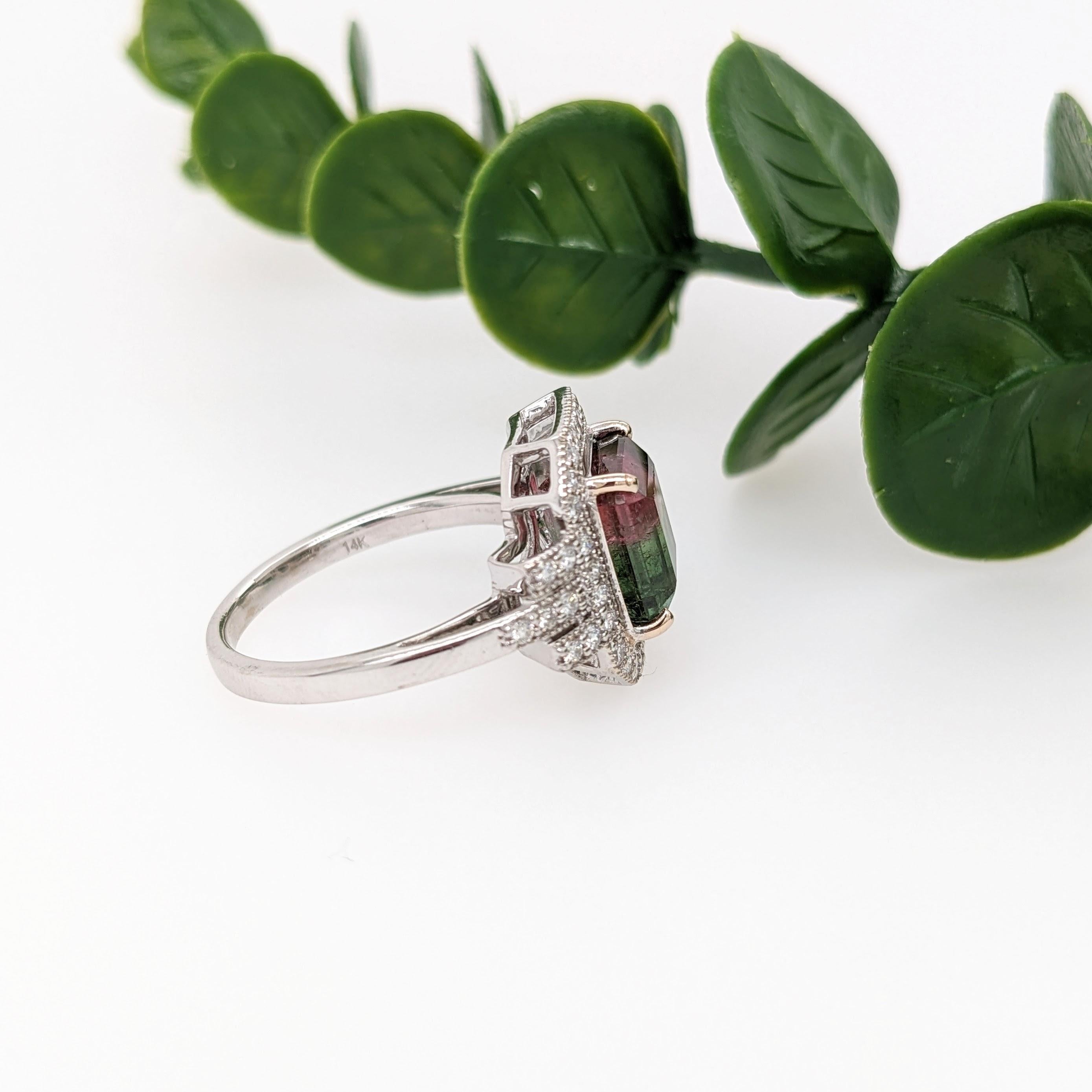 3.62ct Tourmaline Ring w Diamond Halo in 14K White Gold Emerald Cut 9x6mm In New Condition In Columbus, OH