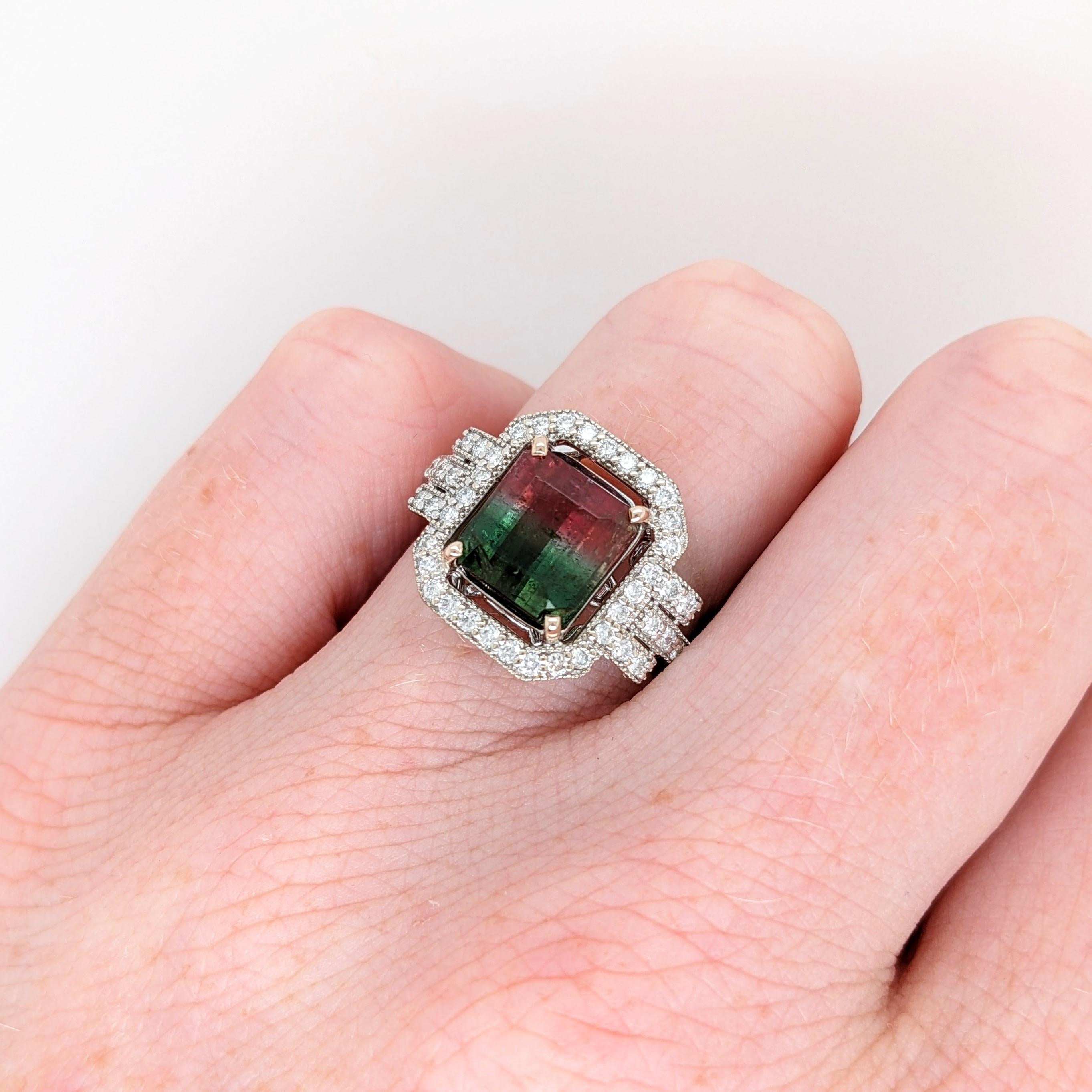 3.62ct Tourmaline Ring w Diamond Halo in 14K White Gold Emerald Cut 9x6mm 2