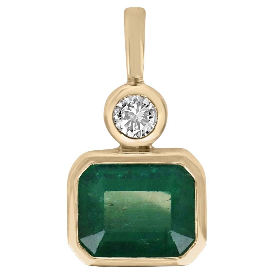 3.62tcw 14K Dark Green Emerald Cut & Diamond Pendant East to West Bezel Set