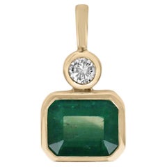 3.62tcw 14K Dark Green Emerald Cut & Diamond Pendant East to West Bezel Set