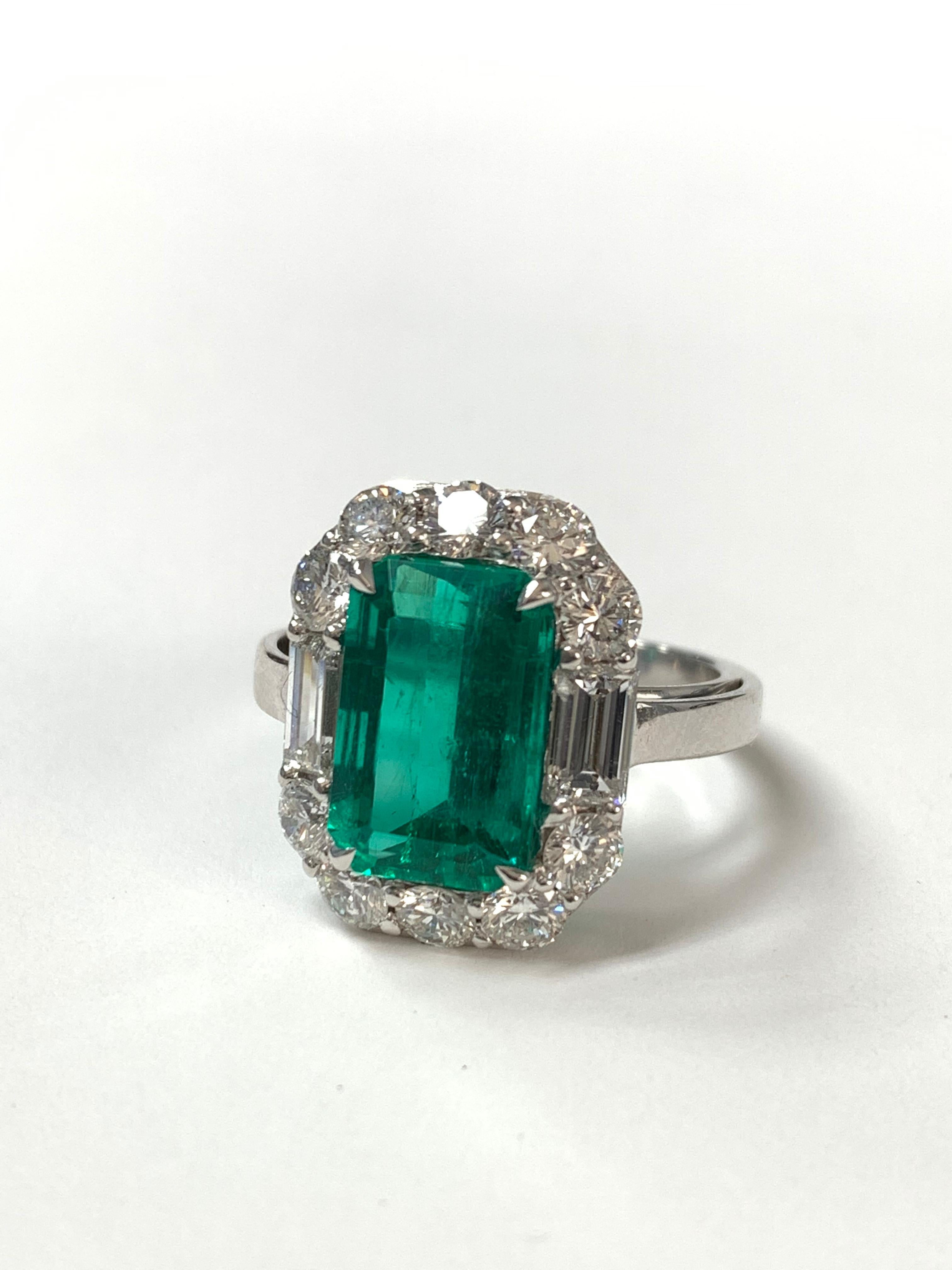 GIA Certified 3.63 Carat Colombian Emerald and Diamond Ring in 18k White Gold 3