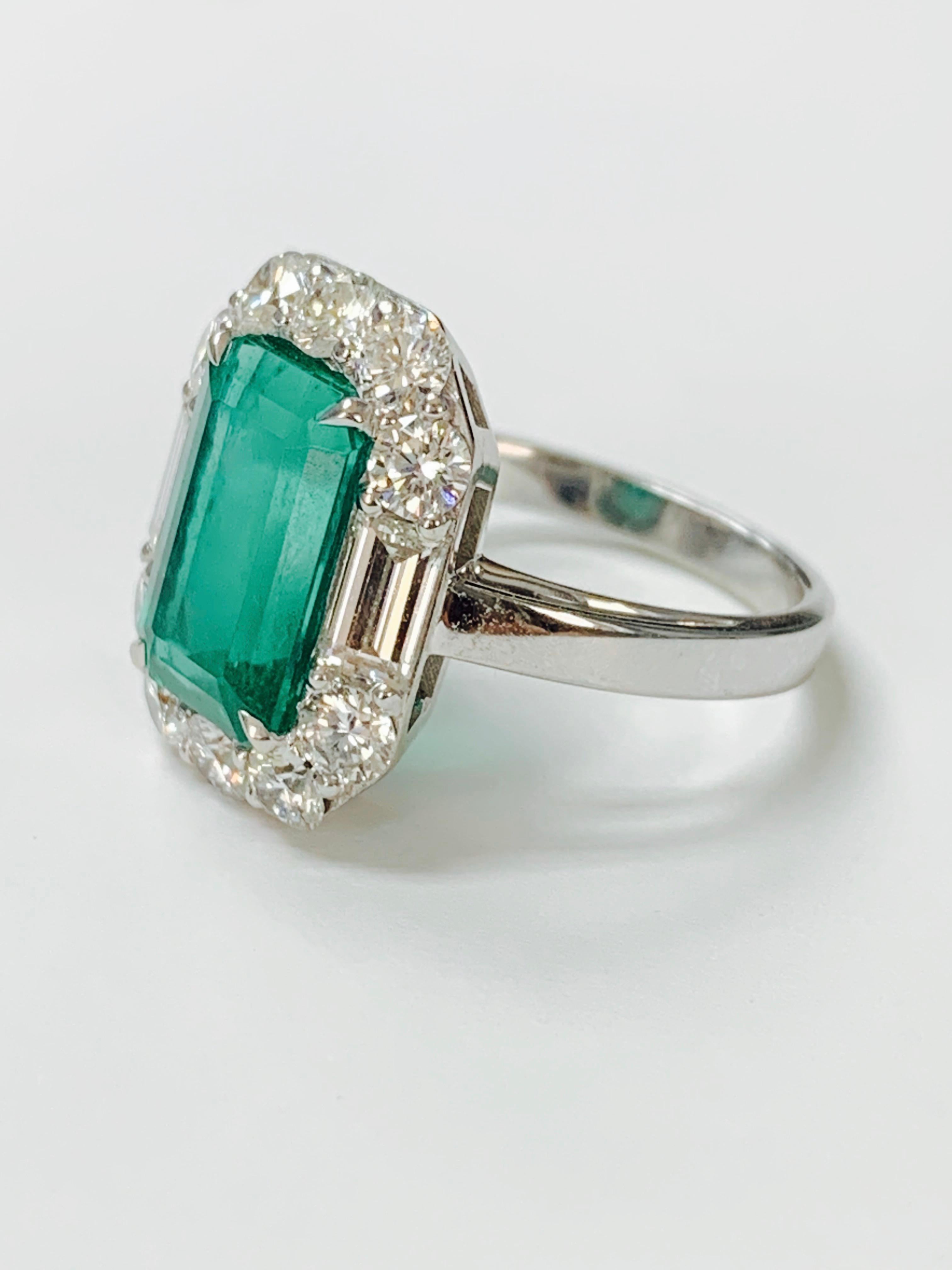 Emerald Cut GIA Certified 3.63 Carat Colombian Emerald and Diamond Ring in 18k White Gold