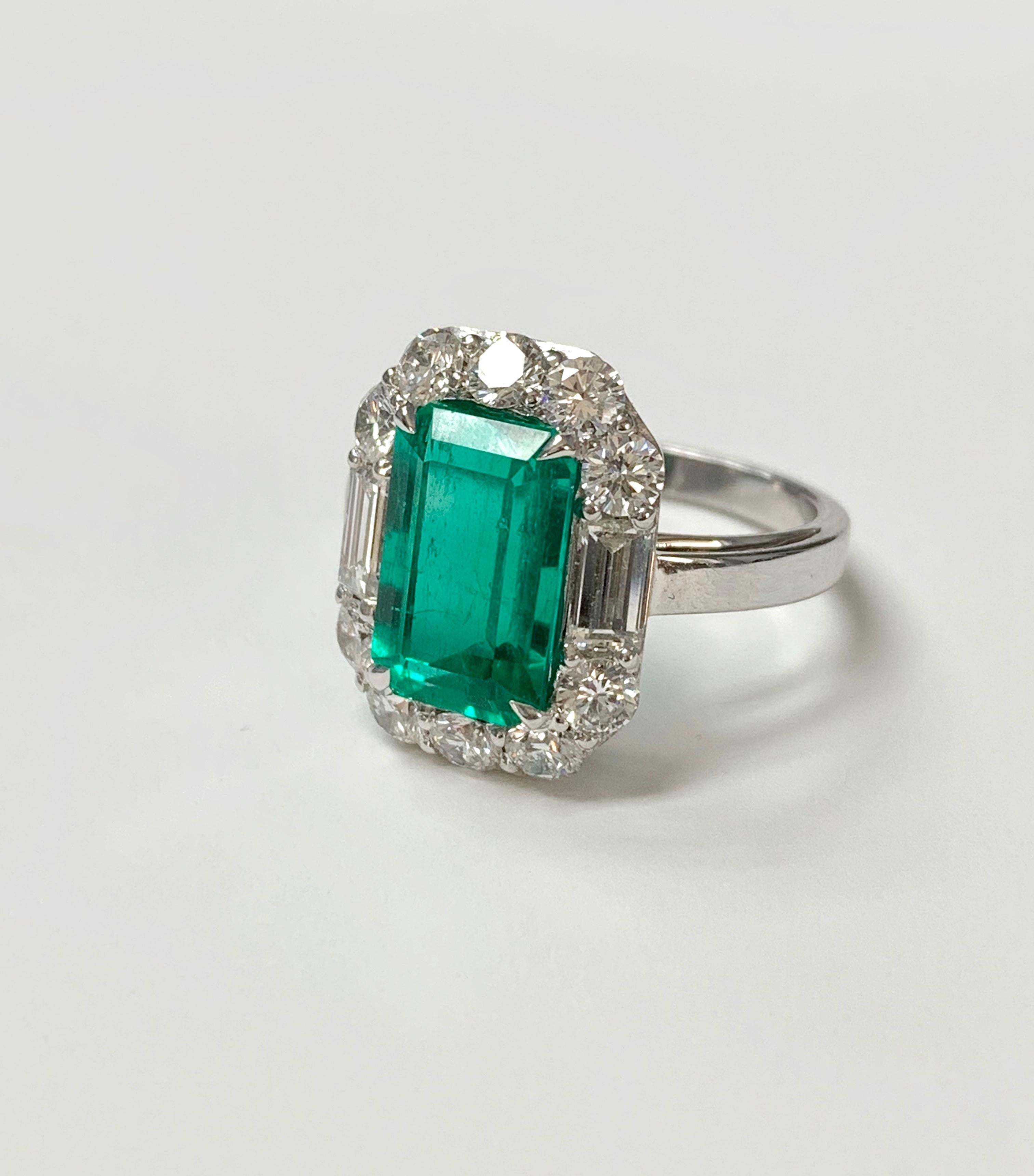 GIA Certified 3.63 Carat Colombian Emerald and Diamond Ring in 18k White Gold 2