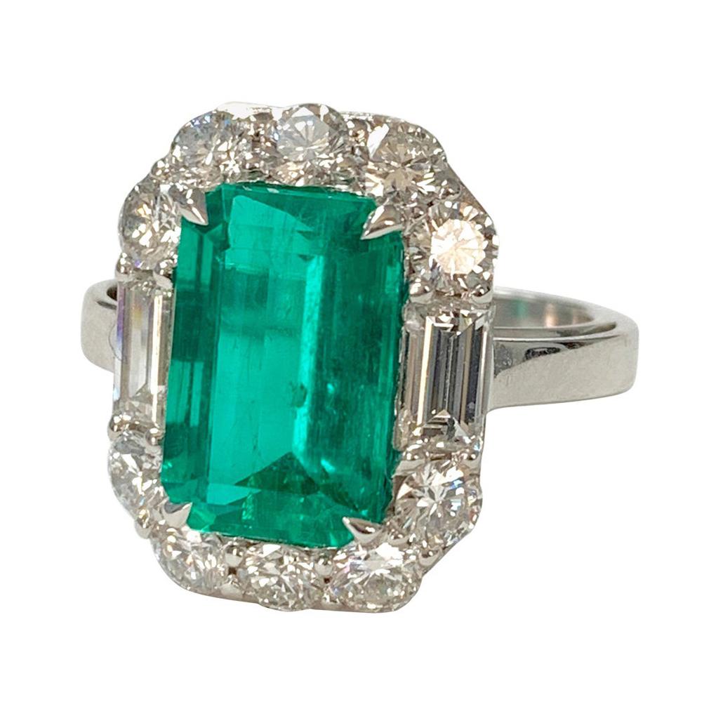 GIA Certified 3.63 Carat Colombian Emerald and Diamond Ring in 18k White Gold