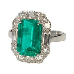 GIA Certified 3.63 Carat Colombian Emerald and Diamond Ring in 18k White Gold