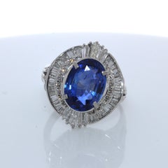 3.63 Carat Cushion Cut Blue Sapphire and Diamond Ring in Platinum