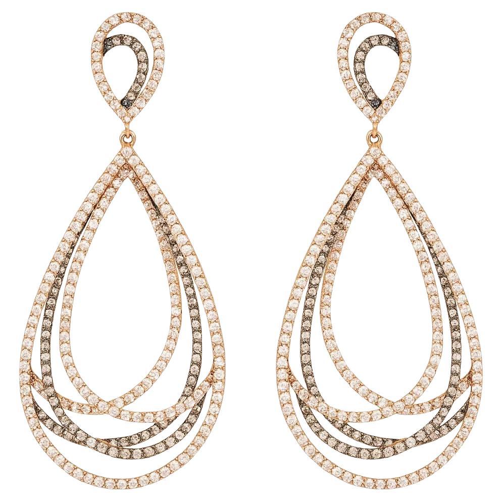 3,63 Karat Diamant-Ohrringe aus zweifarbigem Gold Teardrop-Ohrringe im Angebot