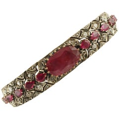3.63 Carat Diamonds, 17.97 Carat Rubies, Rose Gold and Silver Retrò Bracelet 3.63 Carat Diamonds, 17.97 Carat Rubies, Rose Gold and Silver Retrò Bracelet