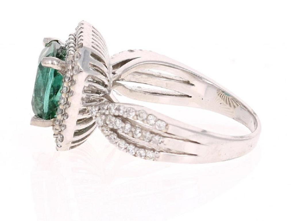 Contemporary 3.63 Carat Green Tourmaline Diamond White Gold Cocktail Ring For Sale