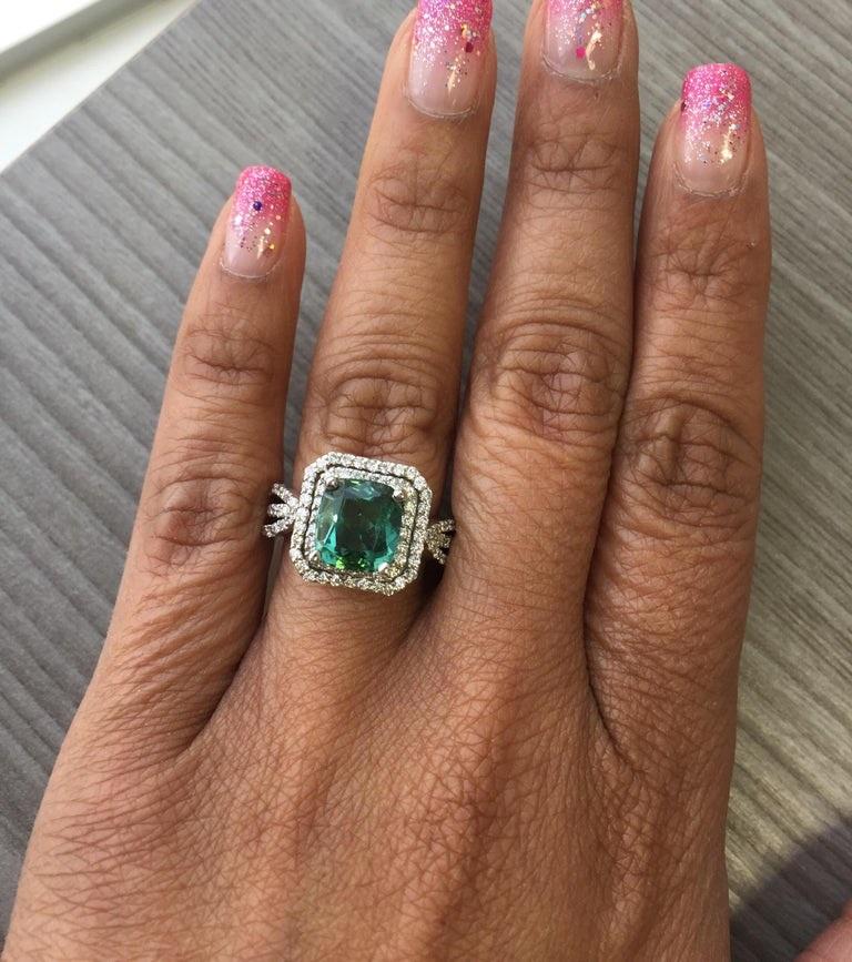 3.63 Carat Green Tourmaline Diamond White Gold Cocktail Ring In New Condition For Sale In Los Angeles, CA