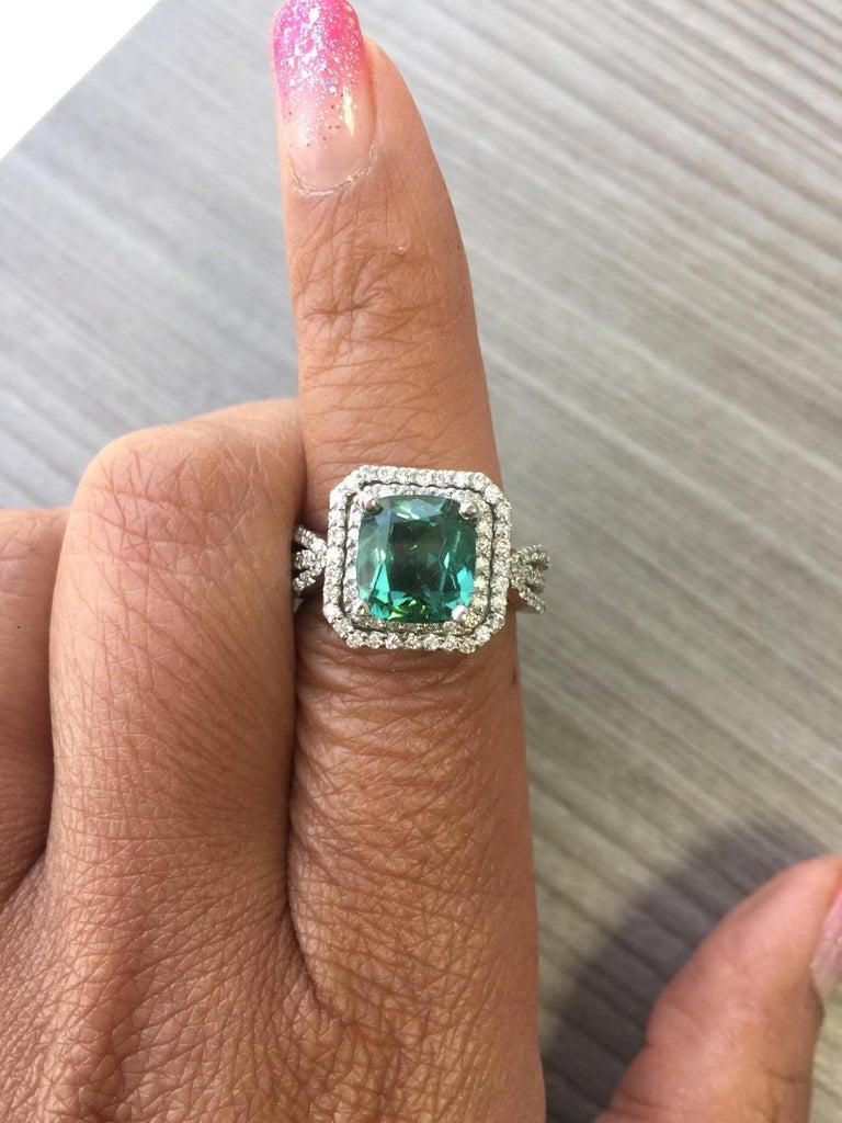 3.63 Carat Green Tourmaline Diamond White Gold Cocktail Ring For Sale 2