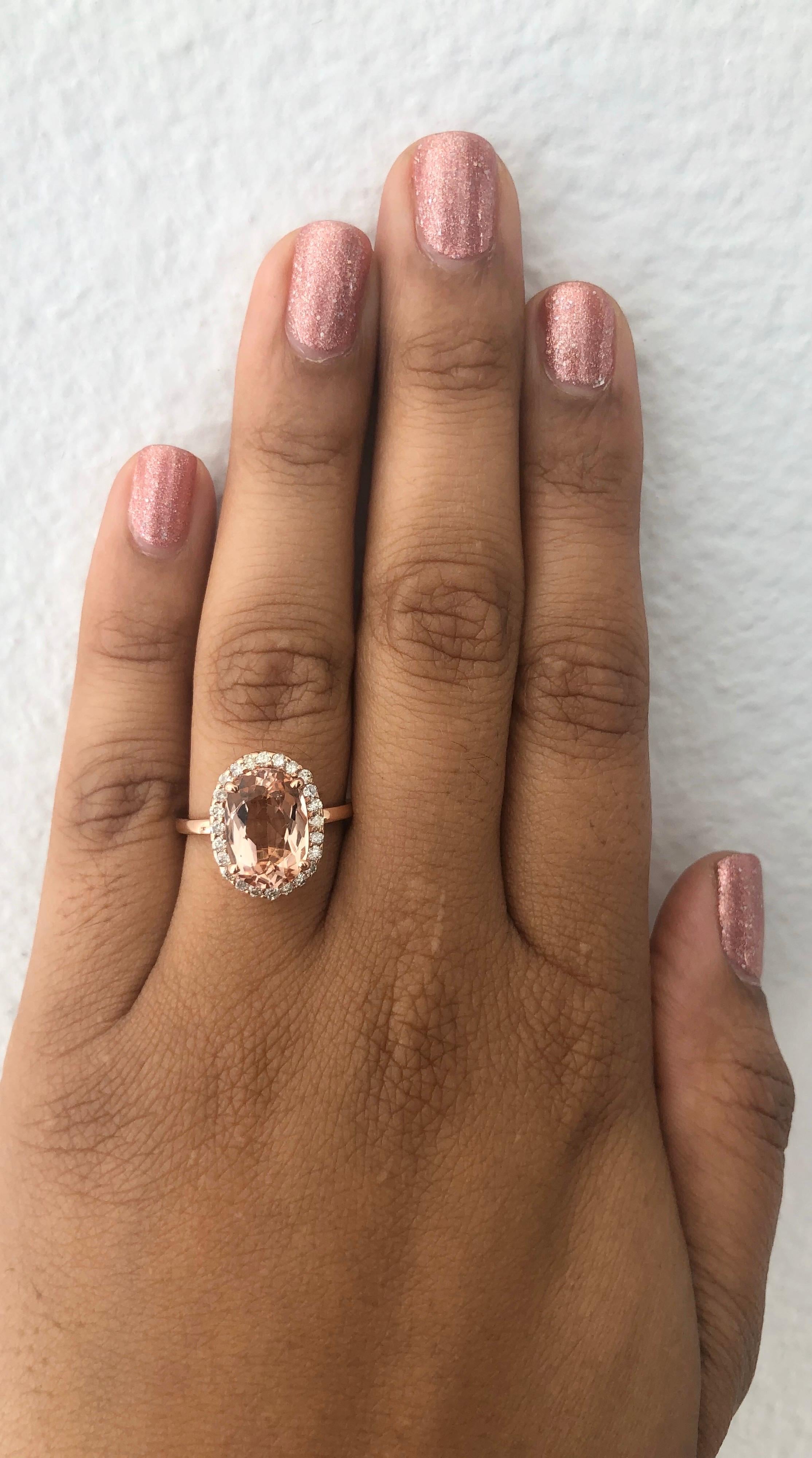 3.63 Carat Morganite Diamond 14 Karat White Rose Cocktail Ring In New Condition In Los Angeles, CA