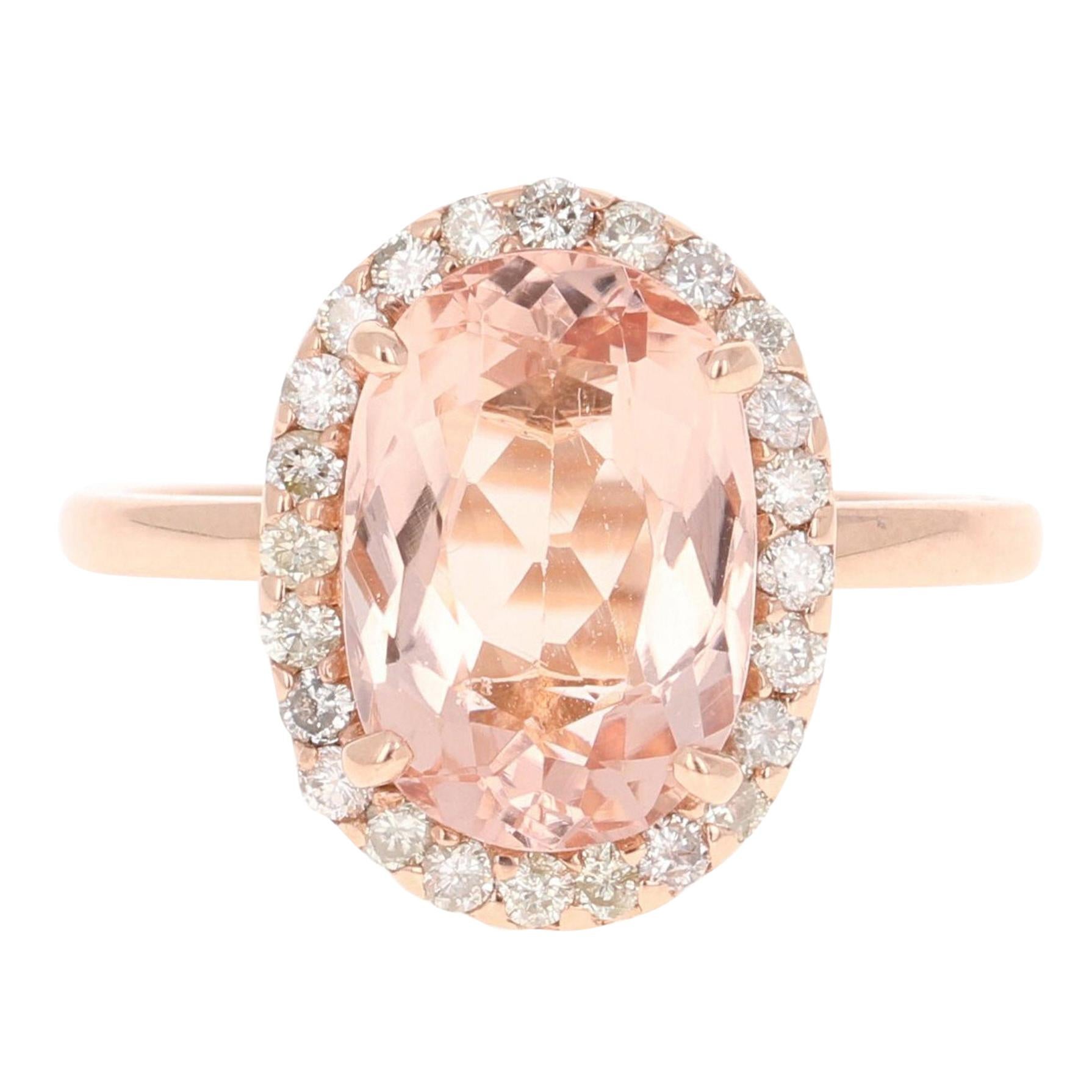 3.63 Carat Morganite Diamond 14 Karat White Rose Cocktail Ring