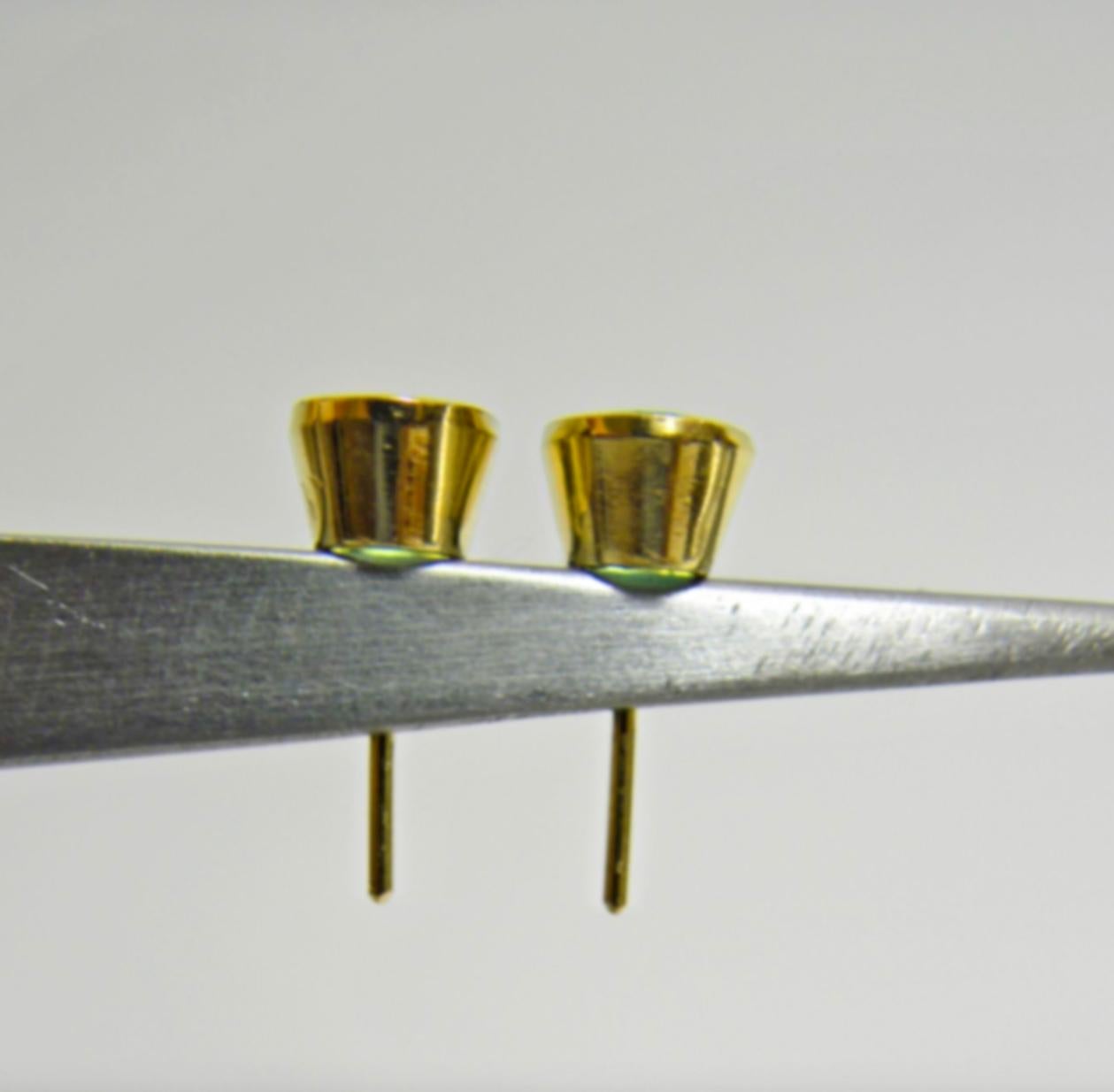 3.63 Carat Natural Colombian Emerald Oval Stud Earrings 18 Karat Yellow Gold For Sale 3