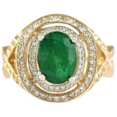 Natural Emerald 14 Karat Yellow Gold Diamond Ring