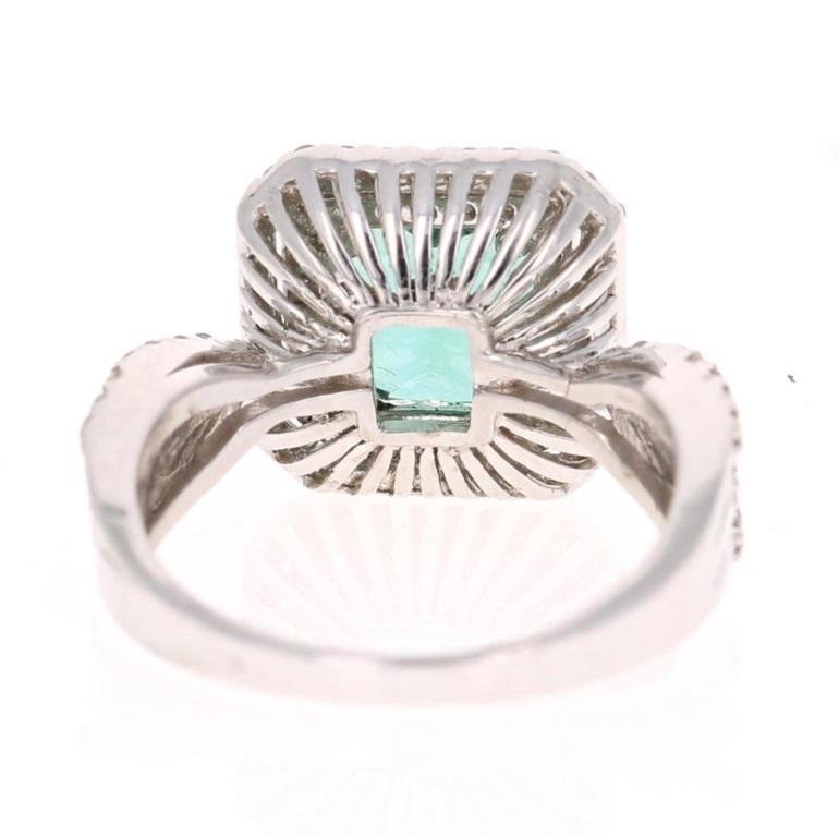 3,63 Karat Natürlicher Grüner Turmalin Diamant Weißgold Cocktail Ring (Kissenschliff) im Angebot