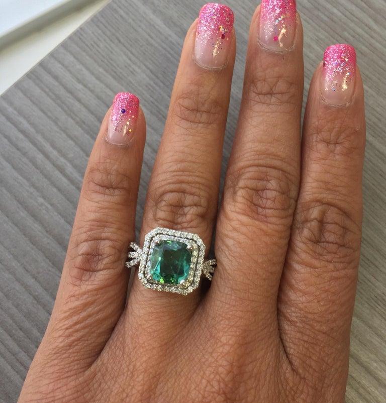 3,63 Karat Natürlicher Grüner Turmalin Diamant Weißgold Cocktail Ring Damen im Angebot
