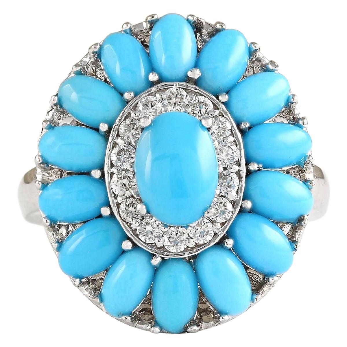 Natural Turquoise Diamond Ring In 14 Karat White Gold  For Sale