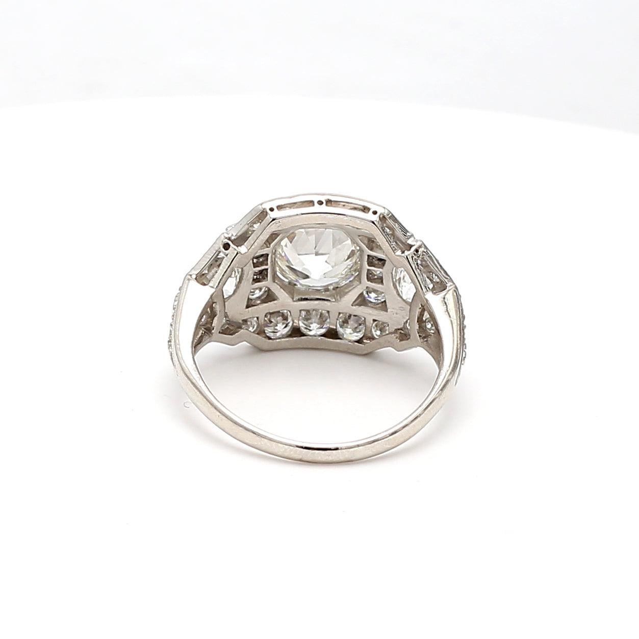 Bague de fiançailles en platine avec diamant taille européenne ancienne H-G SI1-VS1 de 3,63 carats Bon état - En vente à New York, NY