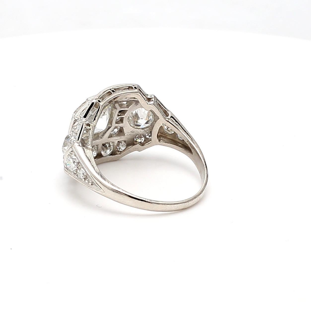 Bague de fiançailles en platine avec diamant taille européenne ancienne H-G SI1-VS1 de 3,63 carats Pour femmes en vente