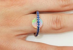 3.63 Carat Opal and Blue Sapphire Statement Ring Estate Fine Jewelry