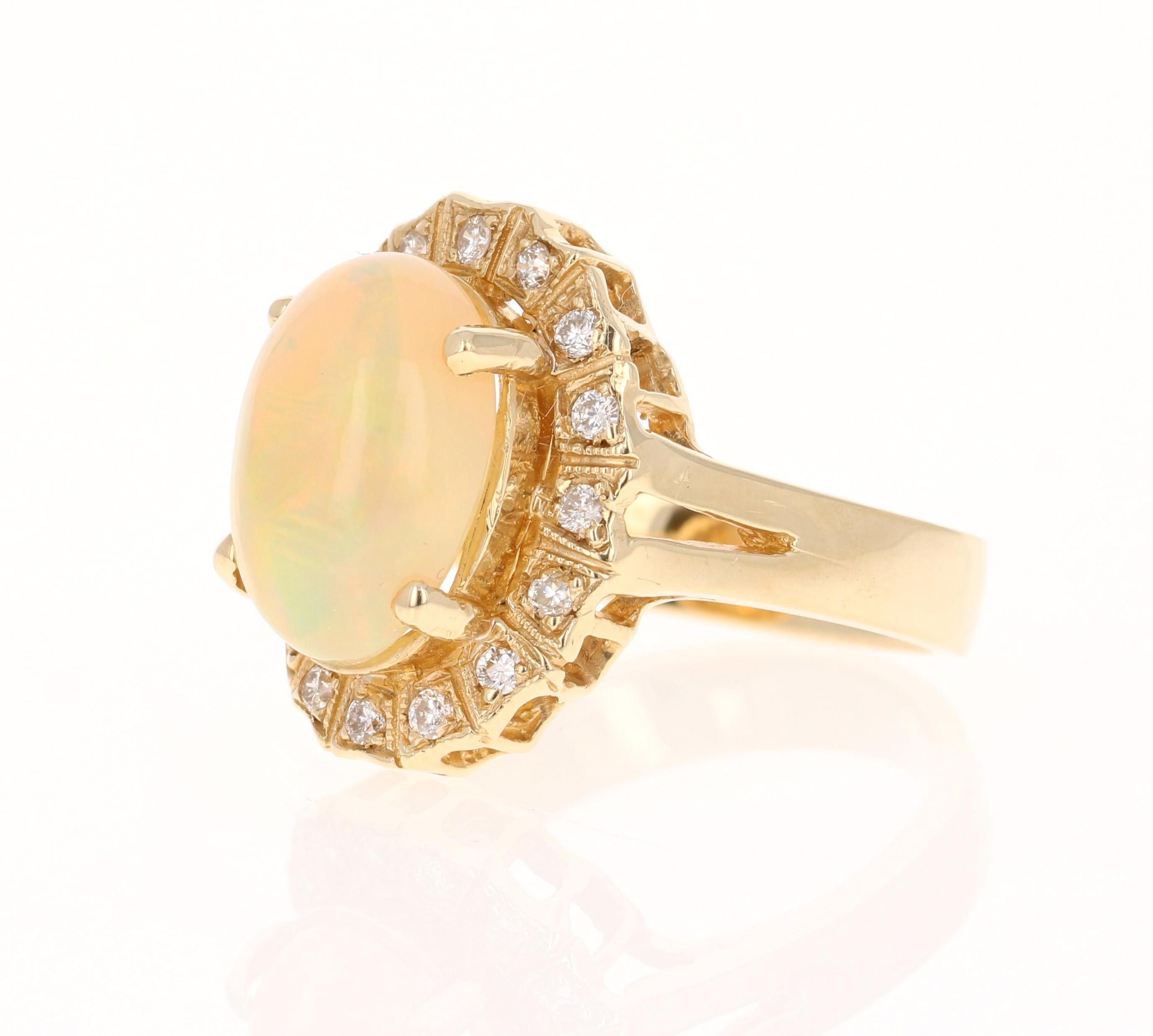 Victorian 3.63 Carat Opal Diamond 14 Karat Yellow Gold Ring For Sale
