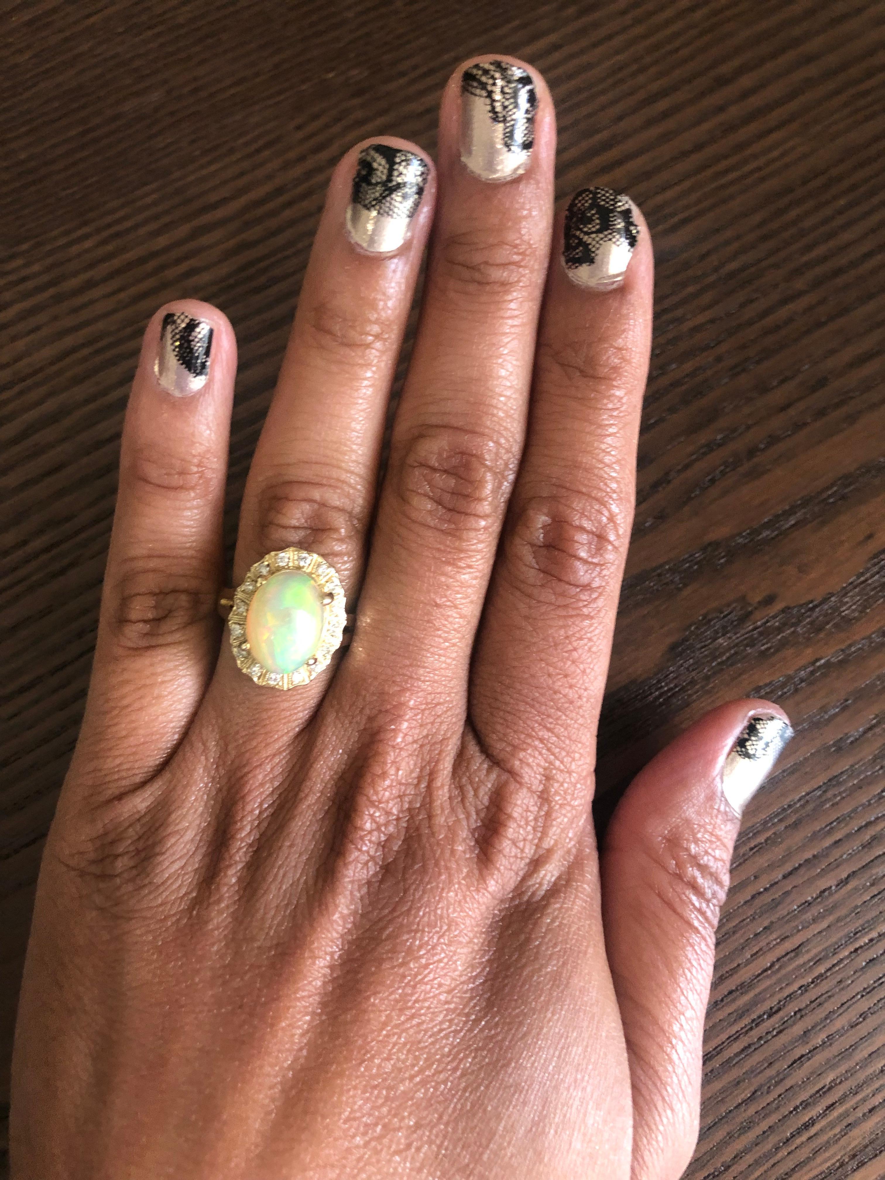3,63 Karat Opal Diamant 14 Karat Gelbgold Ring im Zustand „Neu“ im Angebot in Los Angeles, CA