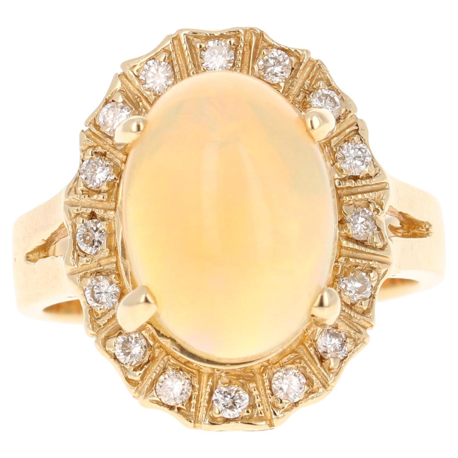 3,63 Karat Opal Diamant 14 Karat Gelbgold Ring im Angebot